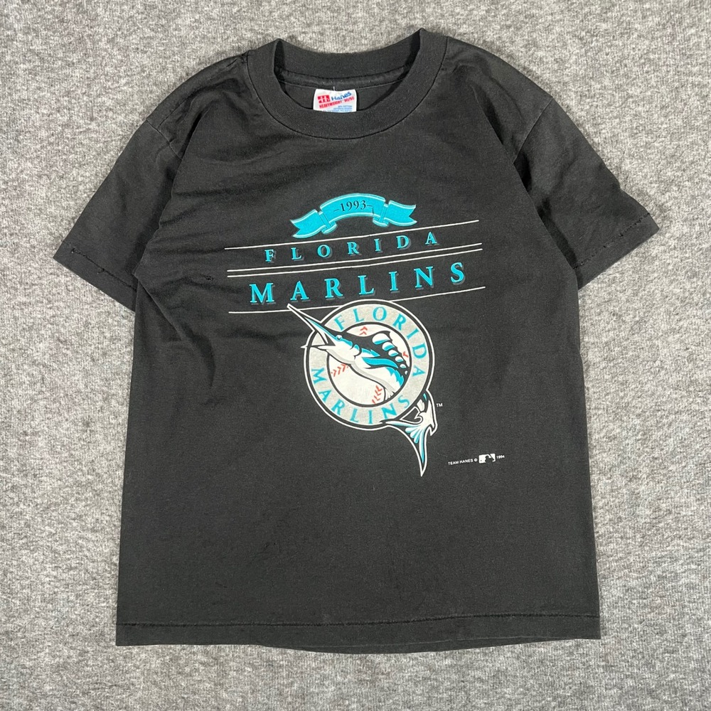 Vintage 1994 Florida Marlins MLB T-Shirt Hanes Heavyweight 50/50 Black Youth L
